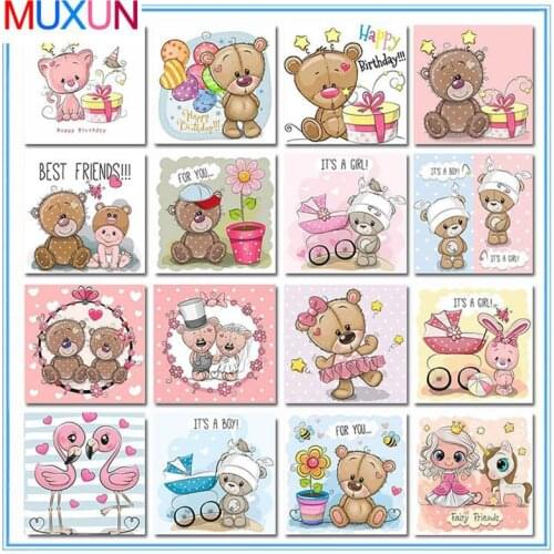 Full Square/Round Drill 5D Diy Diamond Painting Cartoon Animal Couple Bear Handmade Art Embroidery Cross Stitch Home Decor Bh036