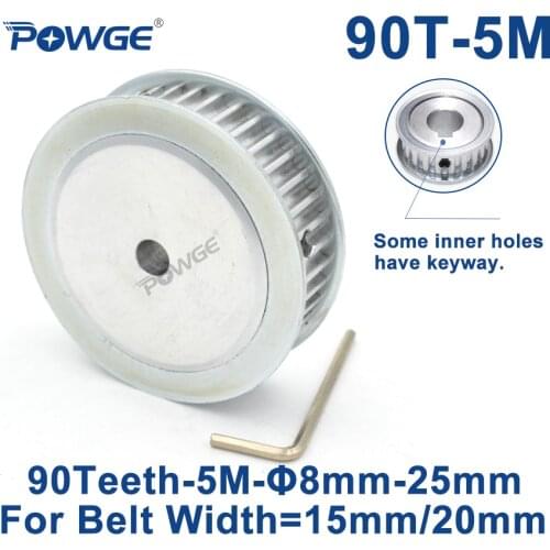POWGE 90 Teeth HTD 5M Synchronous Timing Pulley Bore 8/10/12/15/16/17/19/20/25mm for Width 15/20mm HTD5M wheel Gear 90Teeth 90T
