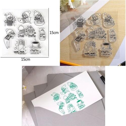 A Sick Girl Stay At Home Wash Your Hands Words Transparent Clear Silicone Stamps For DIY Scrapbooking Album Paper Cards Crafts