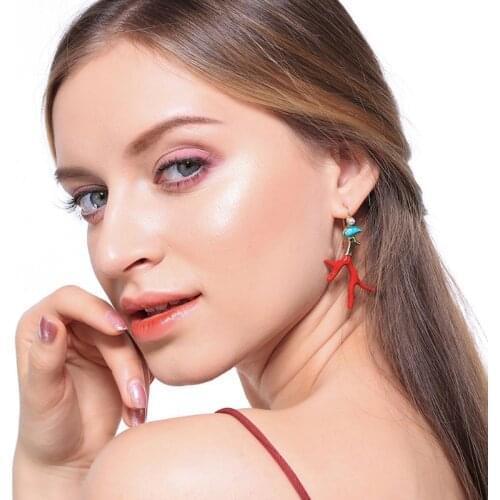 Red Enamel Coral Antlers Branch Acrylic Resin Drop Earrings Girl Fashion Jewelry