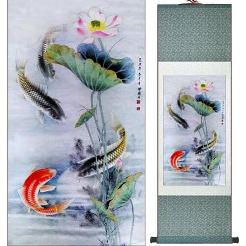 Fish painting Silk scroll paintings traditional art Chinese painting LTW2017121524