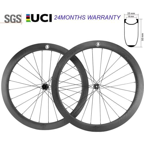 Carbon Disc Brake Wheelset 50mm Road Bike Clincher Thru Axle/QR Bicycle Wheels