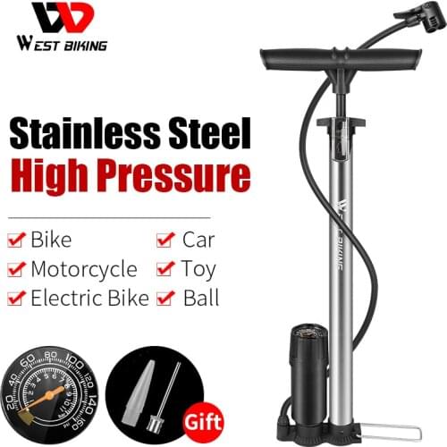 WEST BIKING 160PSI Cycling Foot Pump Schrader Presta Dunlop Universal Valve MTB Motorcycle Electric Air Inflator Bike Floor Pump