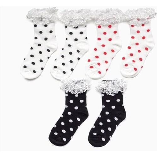Women Socks Retro Casual Style Polka Dot Socks Harajuku double lace socks B740