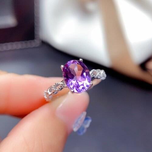 Genuine Amethyst Ring for Women Birthday Gift 7*9MM Natural Purple Gemstone Real 925 Sterling Silver Fine Jewelry Daily Wear