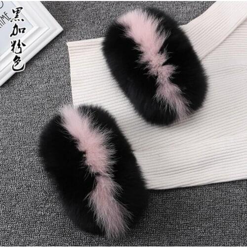 Womens winter coat 100% genuine fox fur cuff ladys winter coat contrast color patchwork fox fur arm sleeve fur gloves TB025