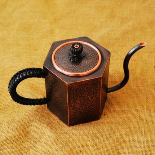 1 PC Handmade Pure Copper Water Kettle Teapot Square Tea Pot with Lid Handle Gift