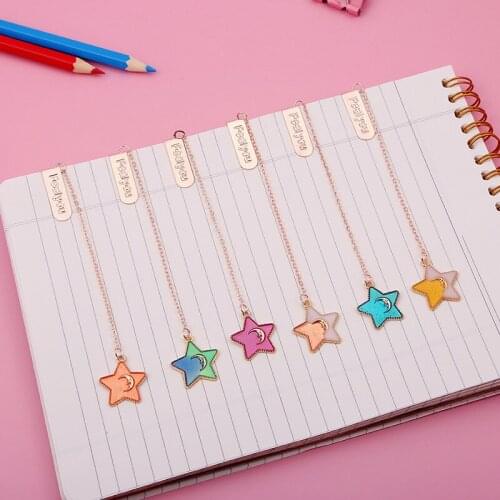 4pcs Cartoon Metal Bookmark Star Pendant Page Clip Creative Cute Book Mark Special-shaped Fresh Book Holder Office Supplies