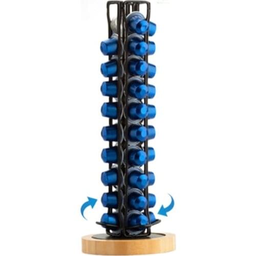 40 Cups Nespresso Coffee Pods With Wood Base Holder Rotating Stand Dolce Gusto Capsules Storage Shelve Organization