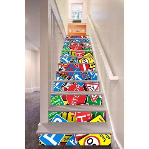 6pcs/set 18cm x 100cm Traffic Signs Pattern Style Stair Sticker Wallpaper LTT023
