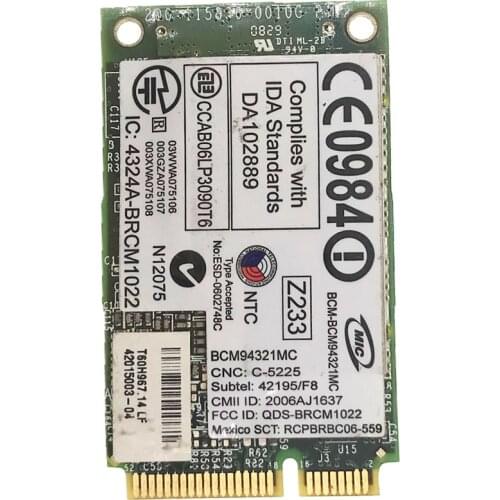 Wireless-N 300Mbps Dell DW1505 MX846 Broadcom BCM94321MC BCM94321 2.4G/5G 802.11a/g/n Mini PCI-E WLAN Wifi Network Card