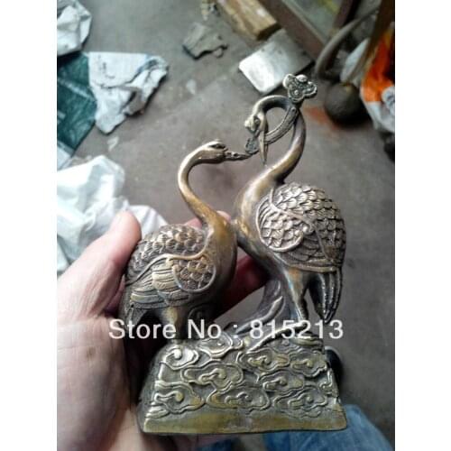 Bi00477 A pair of Chinese Hand Carved red-crowned crane Bronze Statue