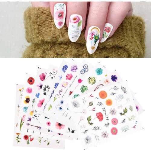 3D Coloful Flower Leaf Full Stickers on Nails Decoration Tattoo Water Decals Nail Sticker UV Gel Slider Manicure Wraps Wholesale