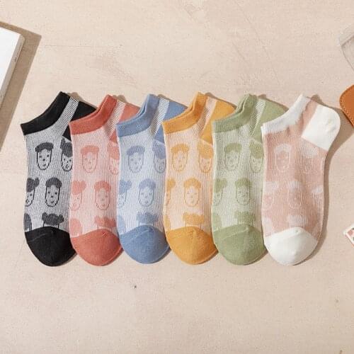 Colorful Cartoon Boy Girls Short Socks Women Spring Summer Autumn Boat Socks Cotton Female Silicone Anti-off Soft Low Cut Socks