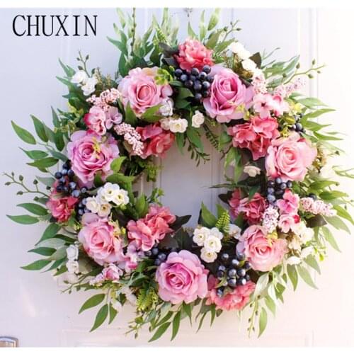 55cm European artificial flower rose peony berry garland Home door wall hanging decoration Wedding bridal tiara Christmas gift