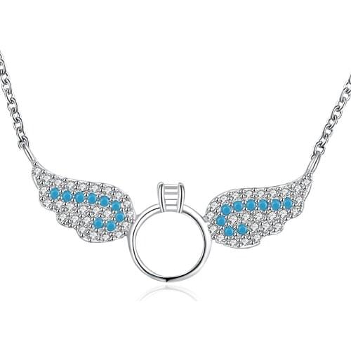 SILVERHOO Angel Wings Pendant Necklaces Sterling Silver 925 Fine Jewelry Clear Cubic Zirconia & Semi-Precious Stones Necklace