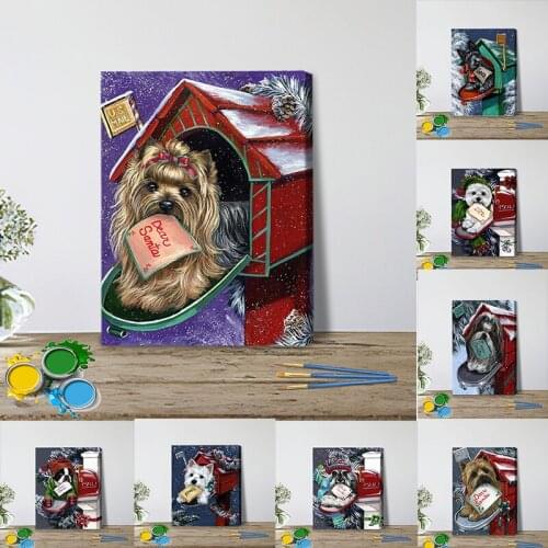 CHENISTORY Pictures By Number Post Box Dog Kits Handpainted For Adults Paint By Number Animals Home Decoration DIY Gift 50x65cm