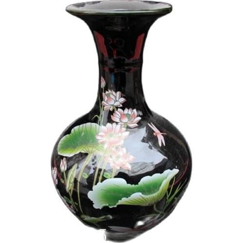 China Old Porcelain Painting Flower Black Glaze Vase