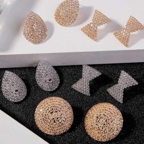 Classic Round Bowknot Water Drop Shape Geometric Drop Earrings For Women Gold Silver Color Crystal Rhinestone Dangle Earring