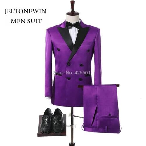 2021 New Arrival Design Wedding Men Suits With Pants Purple Slim Fit Double Breasted Mens Suits Prom Tuxedos Best Man Suit