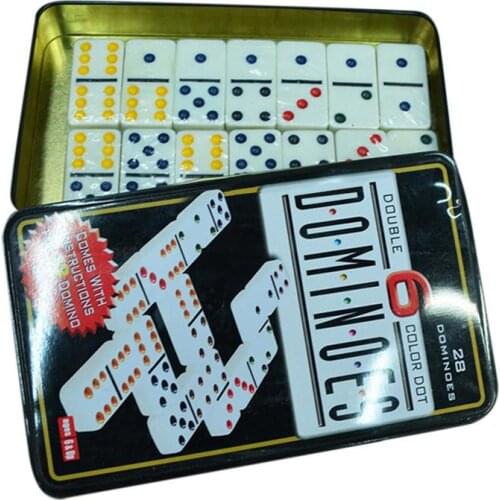 New White Color Dot Dominoes Set Simple Iron Boxed Fun Domino Toy Casual Game Card for Home Family Traveling