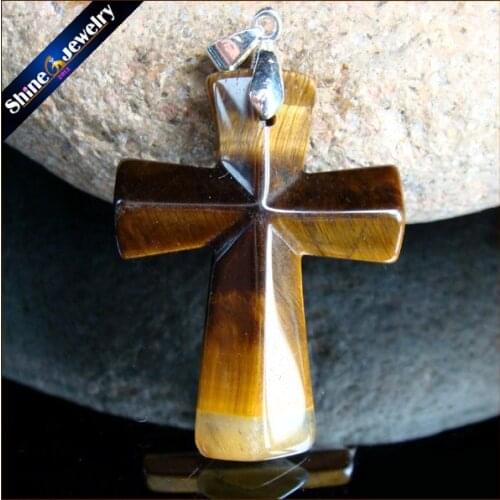 Wholesale 46x34x7 mm Big Cross Necklace Natural Gem Stone Tiger Eye Cross Pendants Charms fit Necklaces Jewelry Making HS106