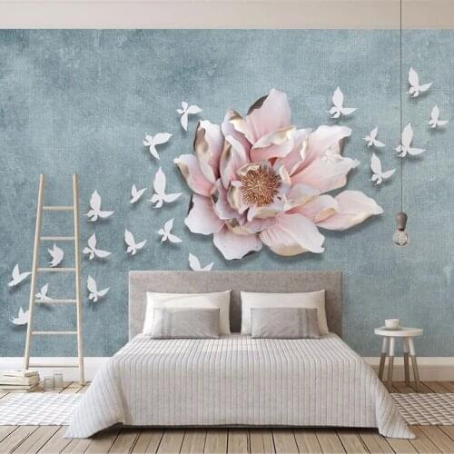 Custom Self-Adhesive Waterproof Mural Wallpaper 3D Stereo Flower Butterfly Wall Painting Living Room TV Bedroom Papel De Parede