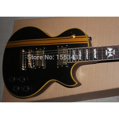 Custom Shop high-quality Mahogany Matt Black Electric Guitar yellow sides Golden Hardware hott3