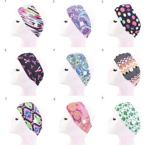Vintage Headband with Buttons Women Fashion Print Elastic Hair Bands Stretch Mask Holder Yoga Hairband Sport Hair Accessories