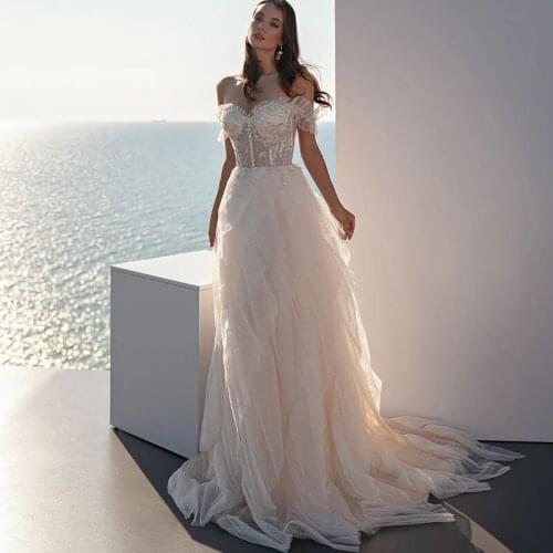 Eightree Luxury Beads Wedding Dresses 2021 off Shoulder Beach Bridal Gowns Sexy Corset Back Custom Made Robe de Mariee