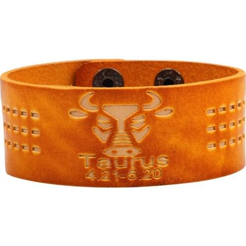 Wide Leather Zodiac Sign Wrap Bracelet Men Women 12 Constellation Bracelets Jewelry Birthday Friendship