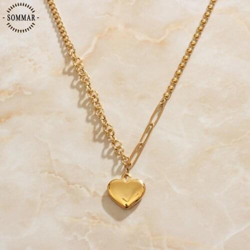 SOMMAR Hot Sale 18KGP Gold Filled Girl necklaces & pendants The \"O\" chain, the heart pendant bead necklace wedding decoration