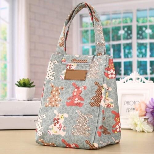 Cooler lunch bag portable rabbit bear printing insulation lunch lunch bag food hand thermal breakfast box picnic travel
