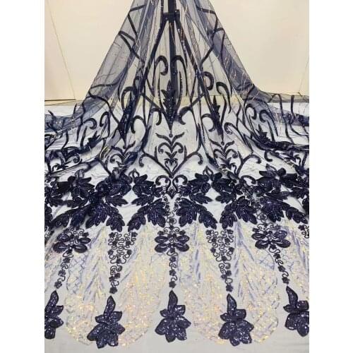Navy Blue African Tulle Lace Fabric With Sequins Embroidery High Quality French Net Lace Fabric For Nigerian Wedding Dress
