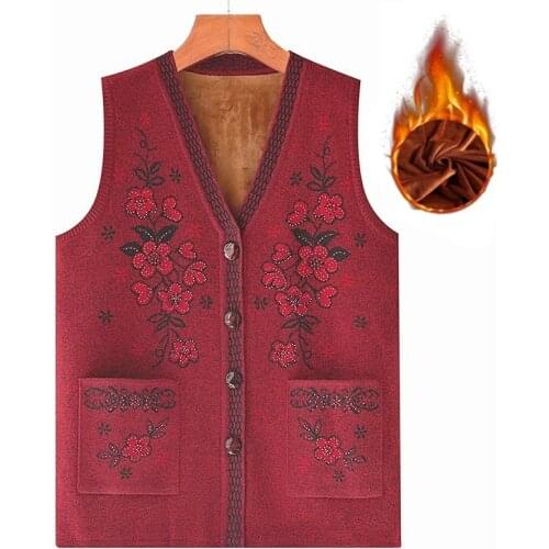 Warm velvet Thicken Wool V-neck Sweater Vest Womens Sweater Mom Sleeveless Sweater Women Knitted Vests for Women Casual Tops