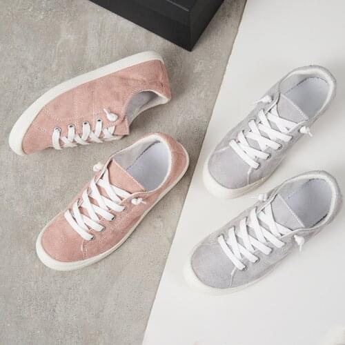 Shoes Woman Gray Canvas Sneakers Lace Up Shoes Flat Loafers Comfortable Vulcanize Shoes Casual SEY004