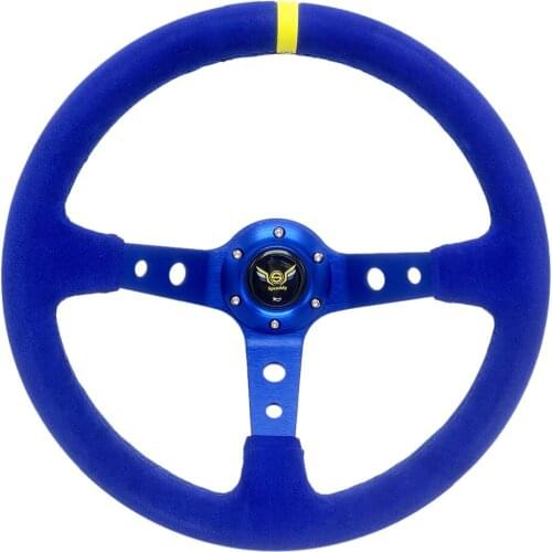 Spceddy Universal Car Modification Sport Steering Wheel 14inch 350mm Deep Dish 90mm Racing Suede Steering Wheel PCD 70mm Blue