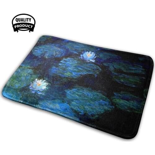 Water Lilies Deep Blue Comfortable Door Mat Rug Carpet Cushion Claude Water Lilies Water Oil Ism Flowers Floral Lake France