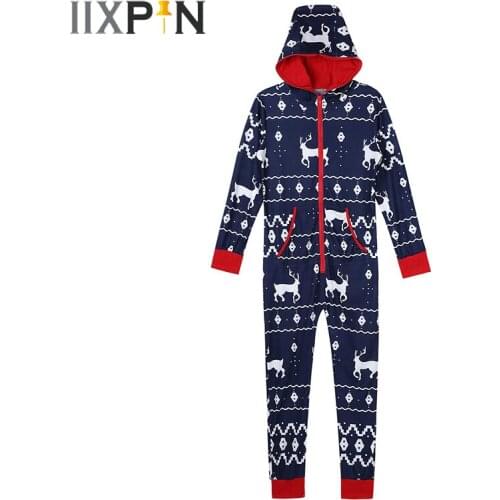 IIXPIN Women Christmas Pajamas Nightwear Hooded Romper Deer Print Adult Pyjamas Set Matching Clothes Xmas Sleepwear Jumpsuit 2XL