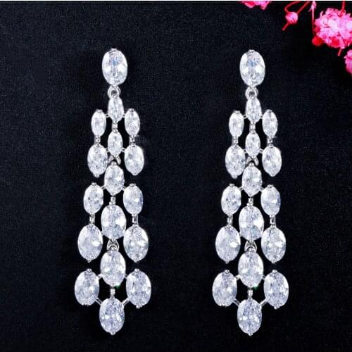 ThreeGraces Sparkling Round Cut CZ Crystal Aesthetic Long Dangle Chandelier Earrings for Brides Wedding Engagement Jewelry ER612