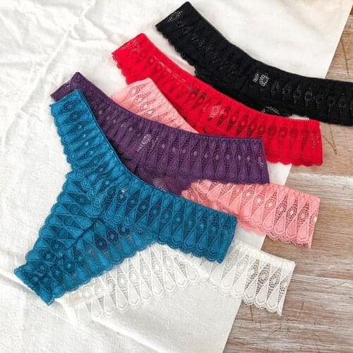 QIWN Womens Sport Panties Sexy Lace Hollow Out G-String Thongs Female Transparent Soft Briefs Low Rise Breathable Underwear