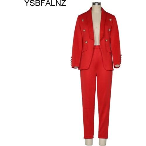 Women Jacket Blazer Suit Fashion Casual Ladies Solid Two Piece 2021 Autumn Winter Office Wear Elegant Sets Jackets Pants Clothes
