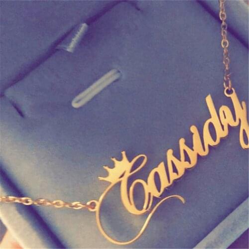AurolaCo Customized Name Necklace Personalized Stainless Steel Gold Choker Pendant Crown Necklace For Women Jewelry Gift