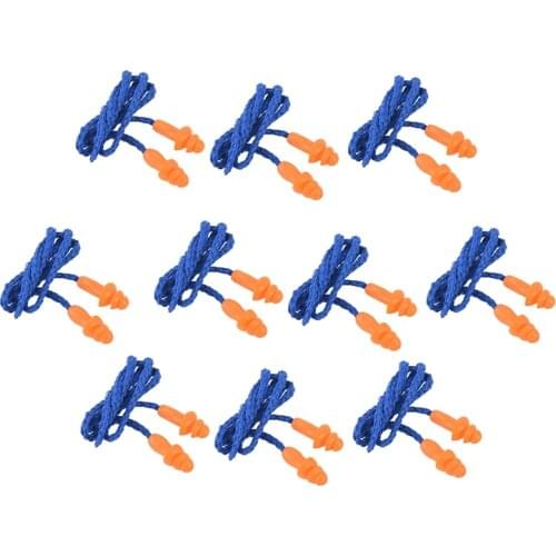 10 Pcs Safety Silicone Soft Ear Plugs - Hearing Protection Muffs With Cord - Noise Reduction for Work Home Sleeping Blue Orange