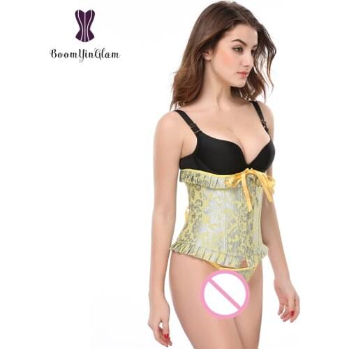 Cheaper price waist trainer ladies waist cincher shaper 14 steel boned corset ruffled top with g string size s-xxl 2838