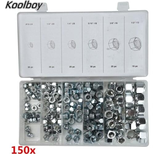 150PCs/Set Stainless Steel Nylock Nylon Insert Hex Lock Nuts