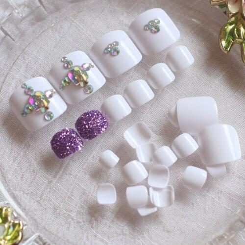 24pcs high-grade crystal diamond fashion full diamond fake nails sexy white purple #N57