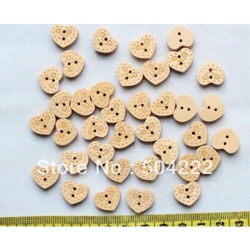 500 pcs Natural Wood Wooden Heart Shaped floral Sewing Sew On Buttons Set - 16mm