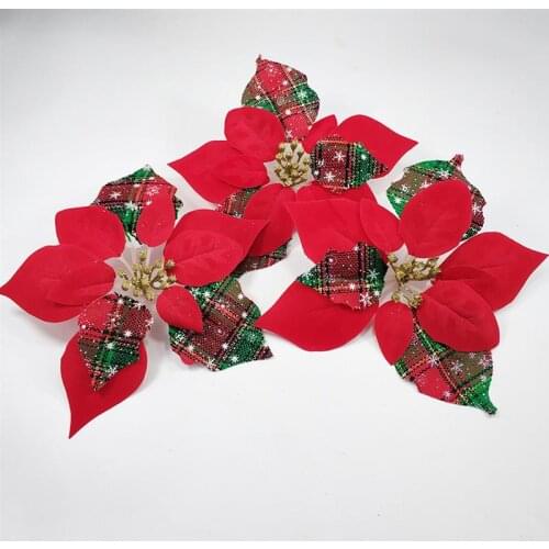6PCS Christmas Flower Decorative Lifelike Artificial Flower Xmas Tree Ornament