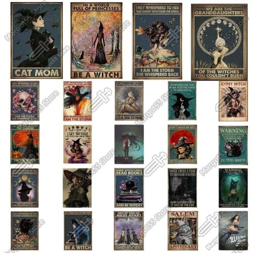 Aluminum Retro Sign,Black Cat Witch Salem Sanctuary Tin Sign Wall Art Decor Metal Sign, for Kitchen Bathroom Coffee Indoor Sign